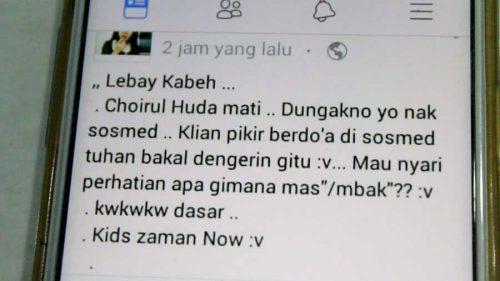 Umpatan ke Choirul Huda yang dilakukan oleh salah seorang netizen. Copyright: faktualnews