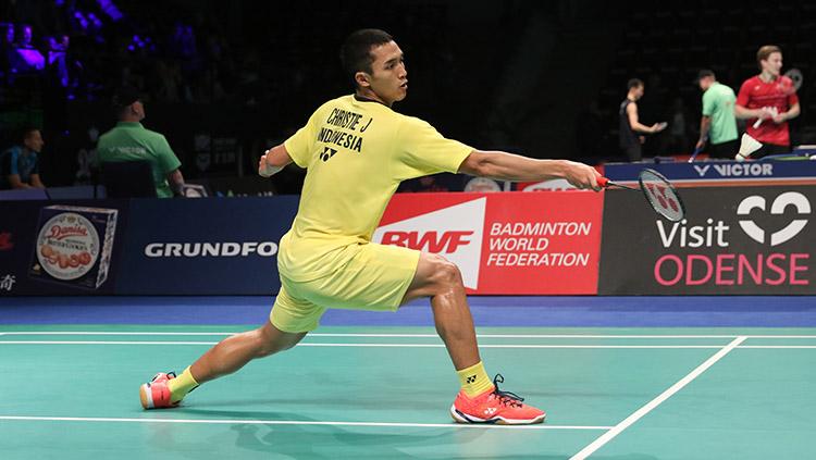 Tunggal Putra Indonesia, Jonatan Christie di ajang Denmark Open Super Series Premier 2017. Copyright: HUMAS PBSI