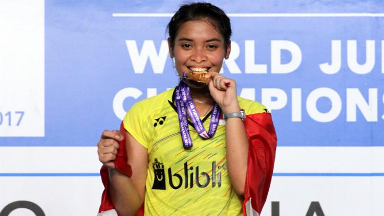 Gregoria Mariska Tunjung meraih medali emas World Junior Championships 2017. - INDOSPORT
