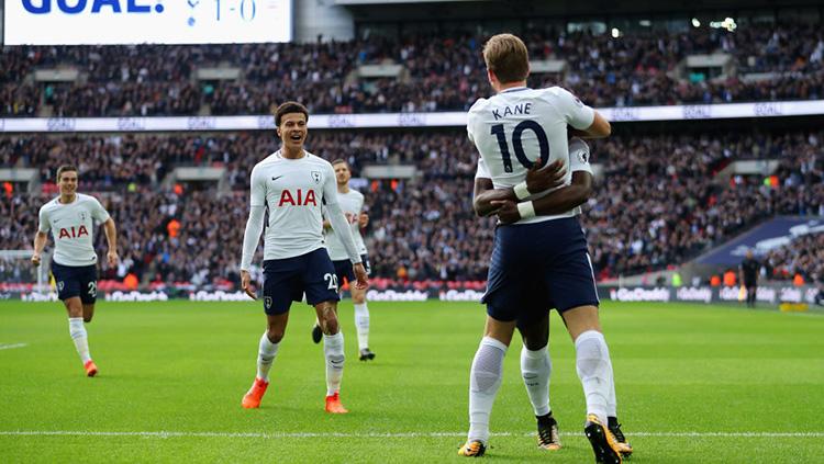 Selebrasi pada pemain Tottenham Hotspur. Copyright: Getty Images