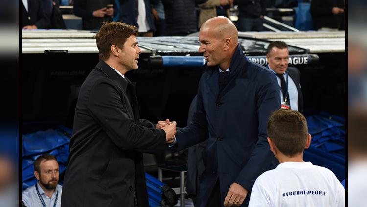 Mauricio Pochettino, pelatih Tottenham Hotspur (kiri) dan Zinedine Zidane, pelatih Real Madrid. Copyright: INDOSPORT