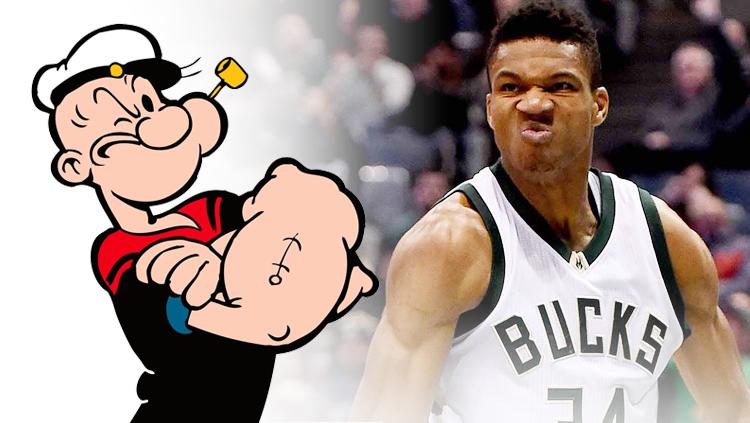 Popeye dan Giannis Antetokounmpo. Copyright: Istimewa