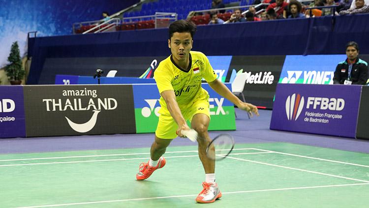 Tunggal putra Indonesia, Anthony Sinisuka Ginting gagal tembus semifinal Prancis Terbuka 2017. Copyright: HUMAS PBSI