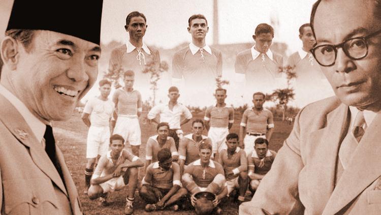 Soekarno-Hatta dan sepakbola Timnas Hindia Belanda.
