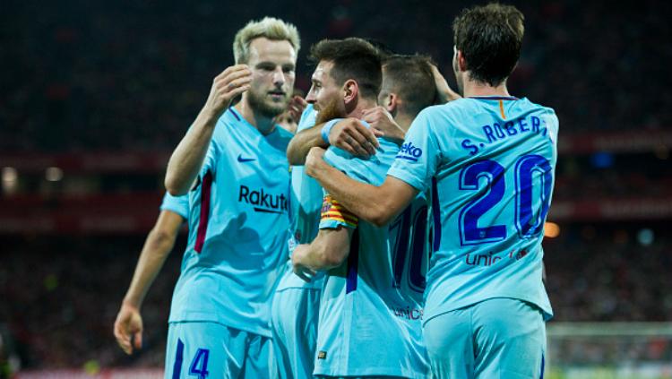 Barcelona Merayakan Gol saat Melawan Bilbao Copyright: INDOSPORT