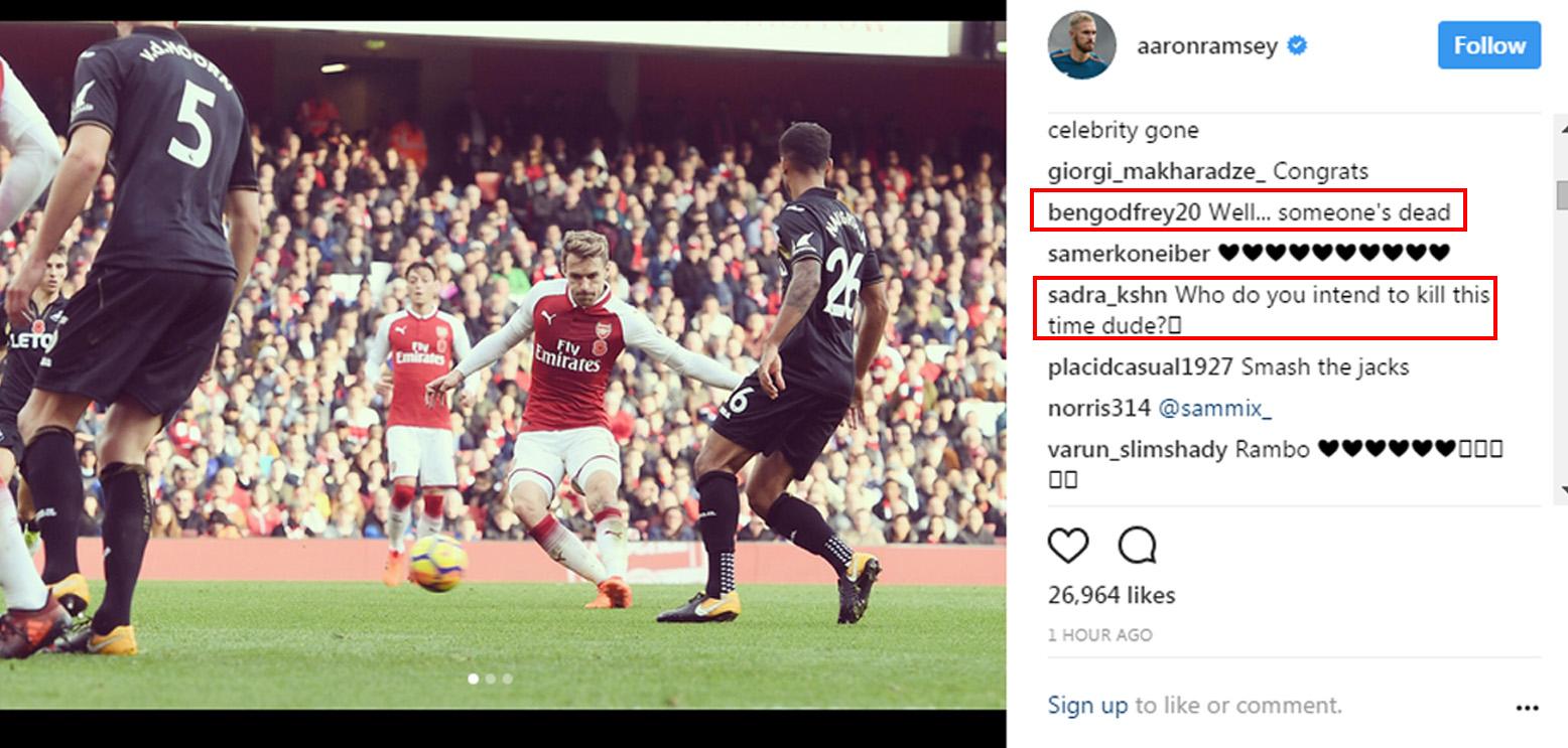 Komentar miring dari warganet di Instagram Aaron Ramsey. Copyright: Instagram Aaron Ramsey