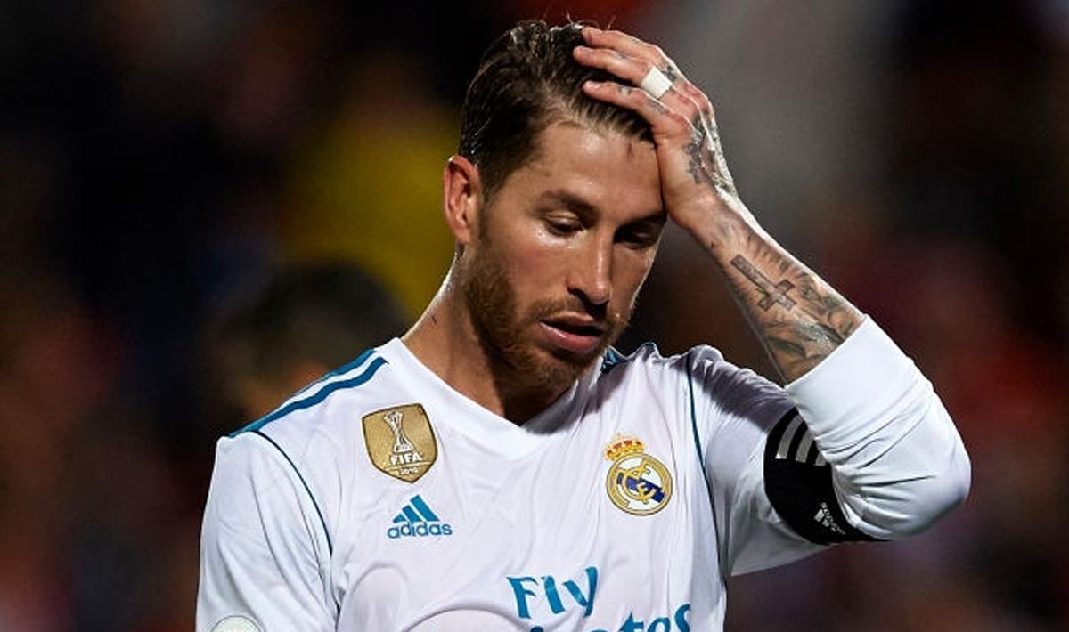 Sergio Ramos menunjukan wajah suram usai kalah dari Girona.