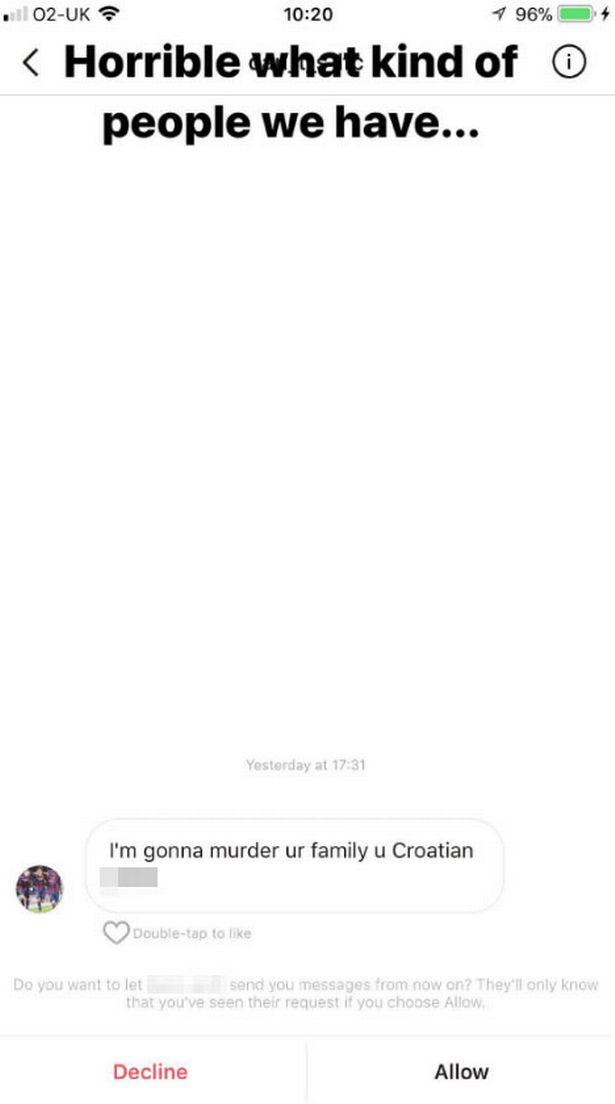 Lovren mendapat pesan ancaman di Instagram. Copyright: Instagram