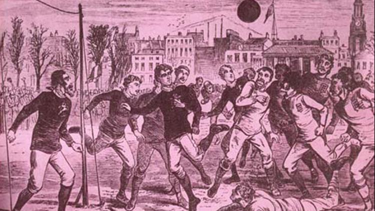 Ilustrasi pertandingan sepakbola tempo dulu.