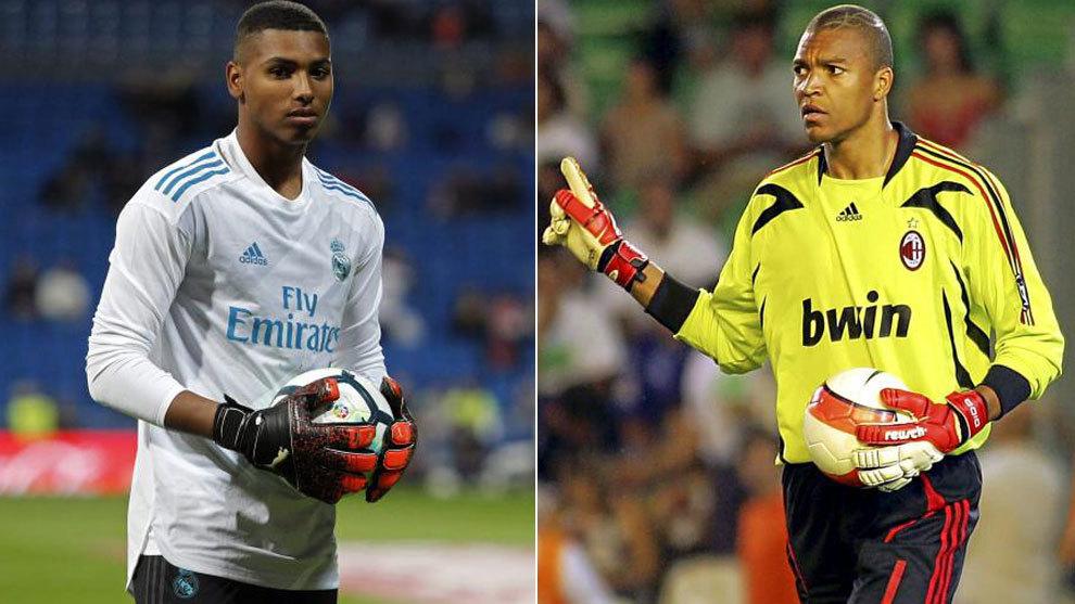 Mohamed Airam Ramos (kiri) kiper Real Madrid U-17 dan legenda kiper Timnas Brasil, Nelson Dida. Copyright: Marca