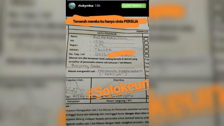 Izin cuti demi nonton Persija vs Persib Copyright: Instagram