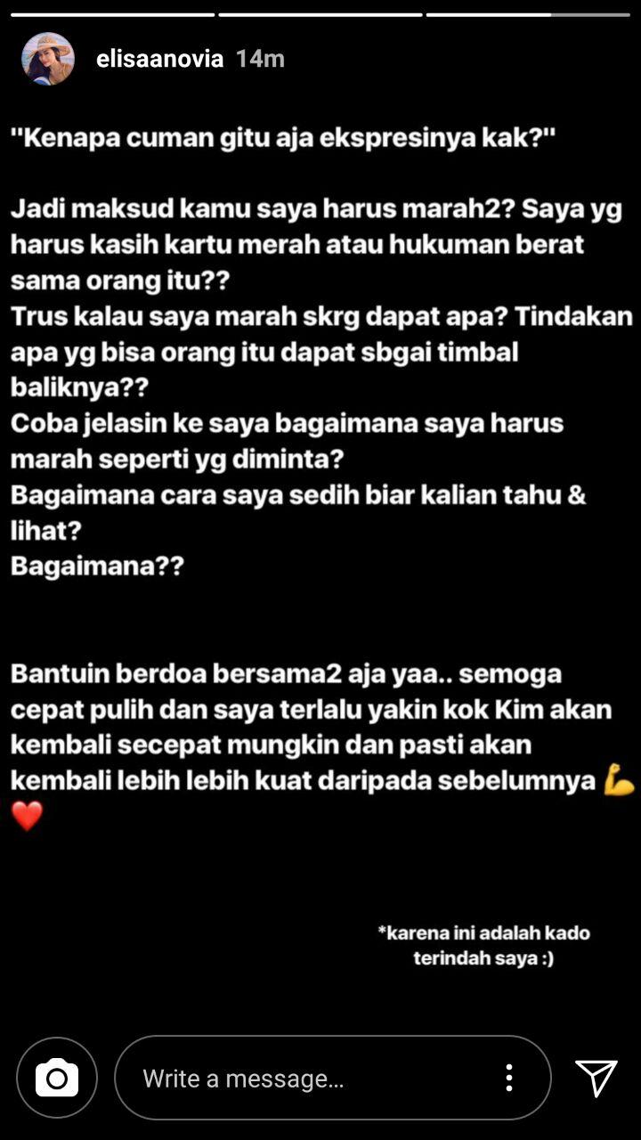 Insta Story kekasih Kim, Elisabeth Novia Makalew. Copyright: Instagram/@elisaanovia