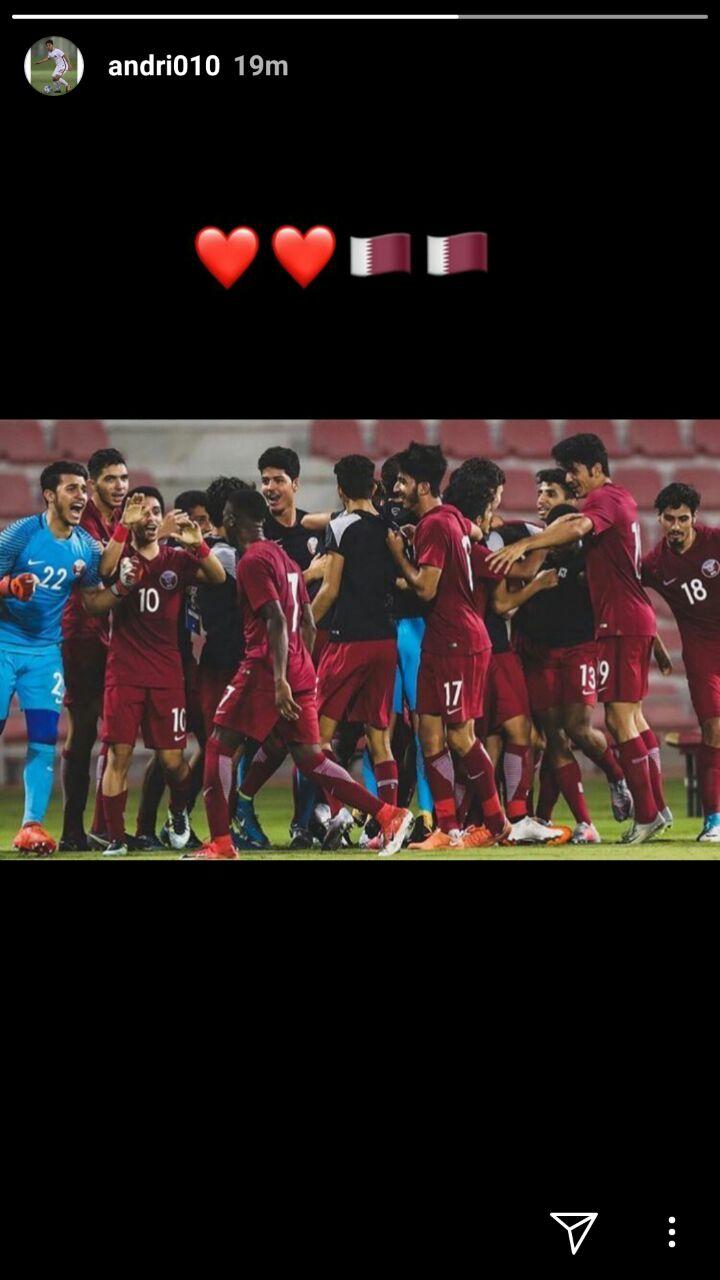 Andri Syahputra mengunggah sebuah foto Timnas Qatara U-19 di akun Instagram Storynya. Copyright: Instagram/@andri010