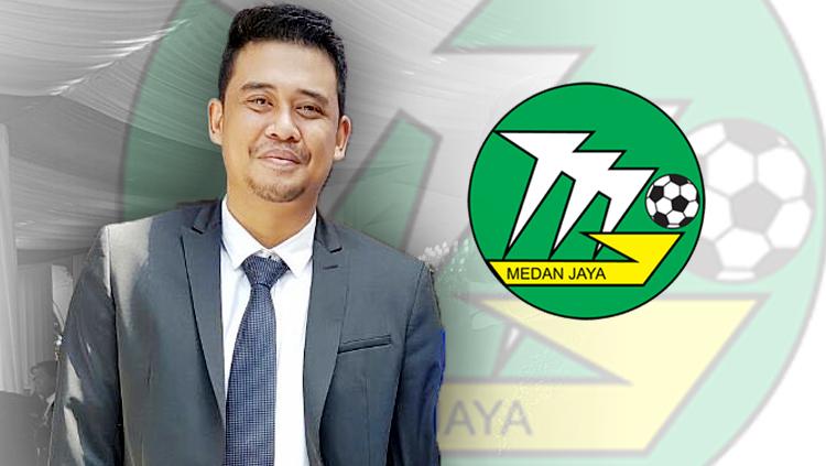 Bobby Nasution dan logo klub asal Medan, Medan Jaya. - INDOSPORT