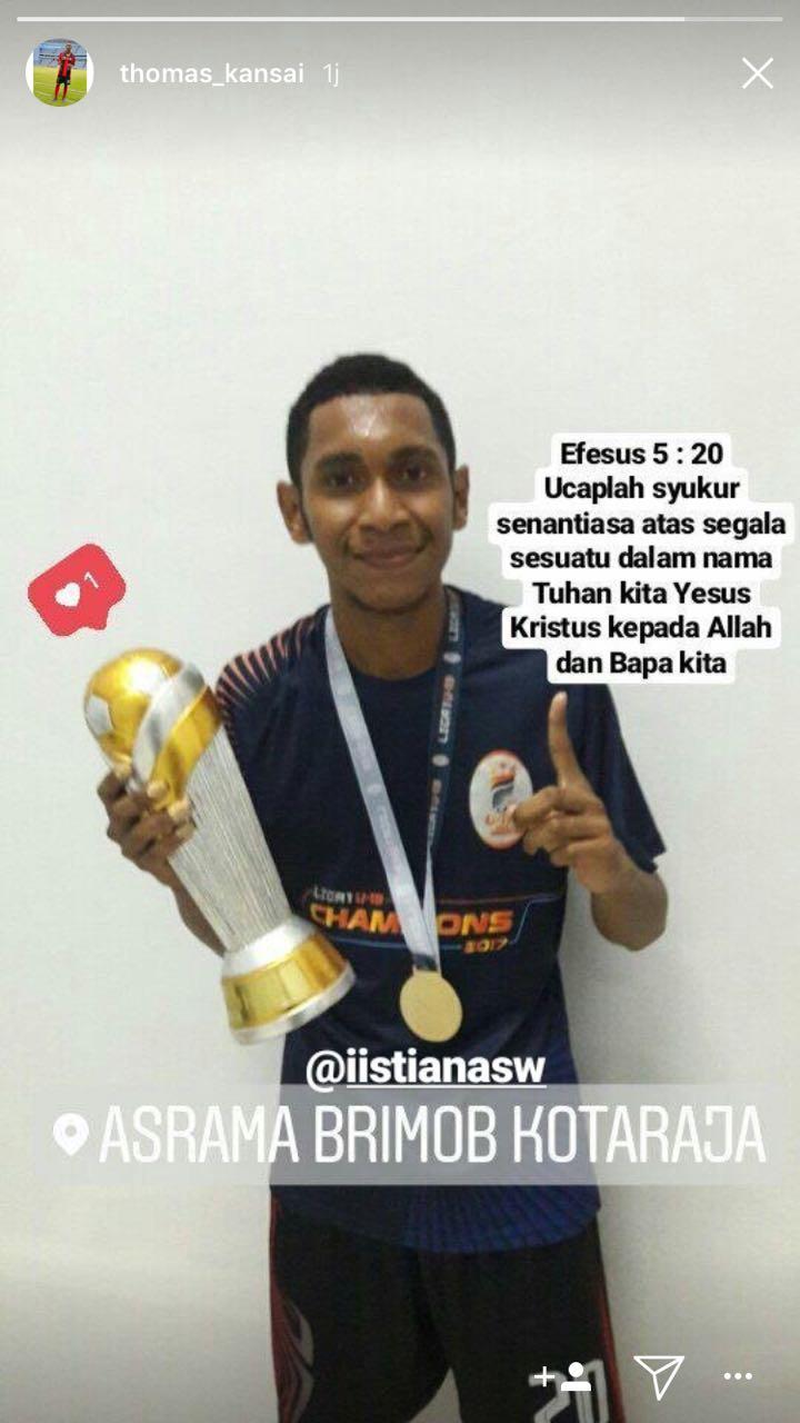 Instagram story @thomas_kansai pemain Persipura U-19 Copyright: instagram/@thomas_khansai