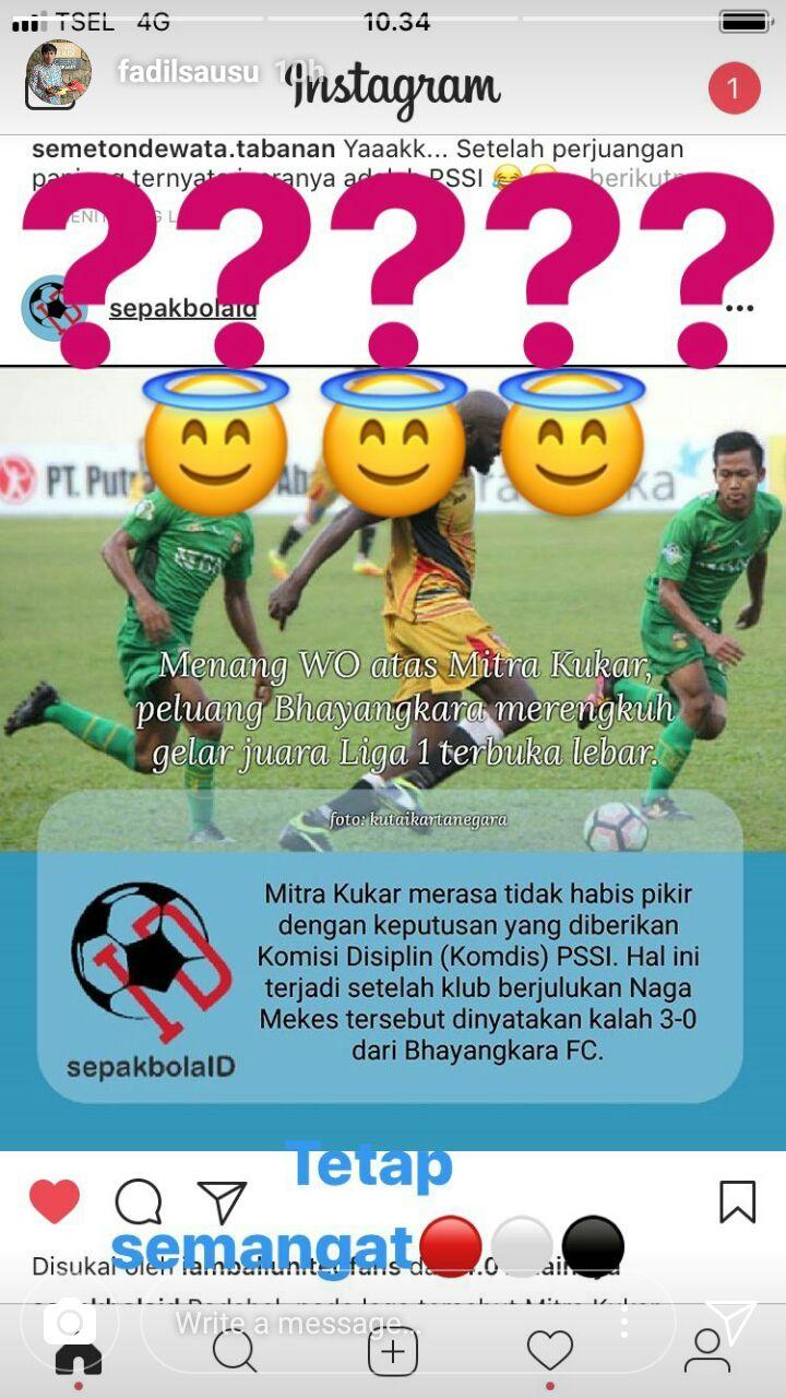 Fadil Sausu memberikan sindiran untuk Komdis PSSI di Instagram. Copyright: Instagram/@fadilsausu