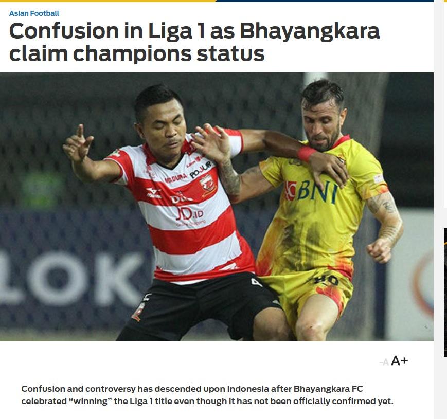 Media asing, Fox Sports Asia, tulis artikel tentang kemenangan Bhayangkara FC. Copyright: Fox Sport Asia