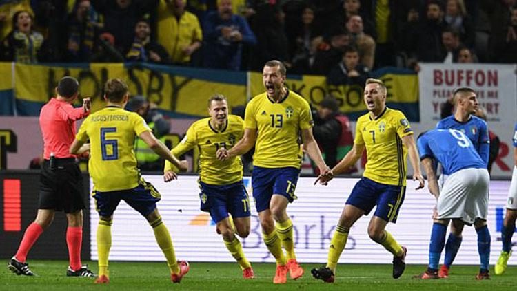 Selebrasi pemain Swedia.