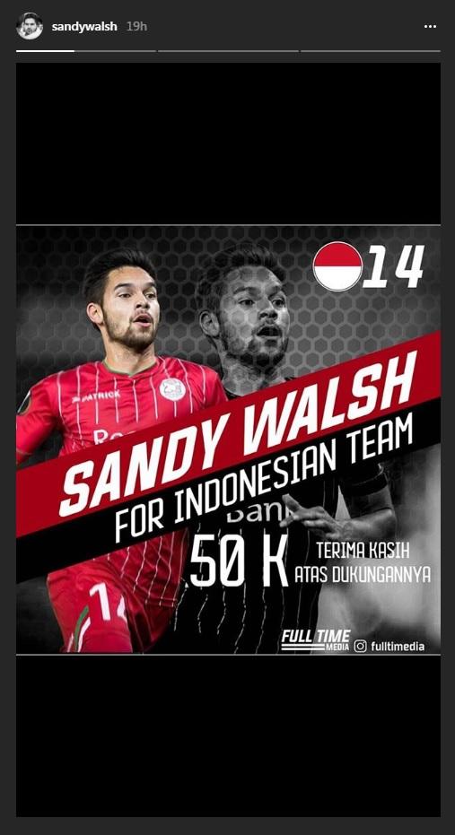 Sandy Walsh mengucapkan terima kasih ke masyarakat Indonesia. Copyright: Instagram.com/sandywalsh