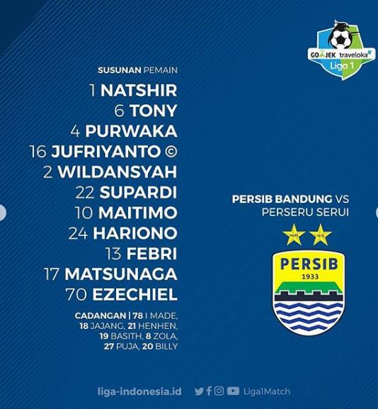 Susunan pemain Persib Bandung. Copyright: Twitter@Liga1Match