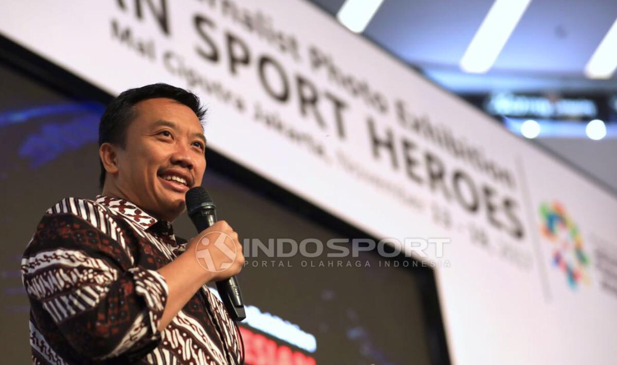 Menpora, Imam Nahrawi memberi sambutan dalam acara pameran foto olahraga bertajuk ‘Indonesian Sport Heroes’.