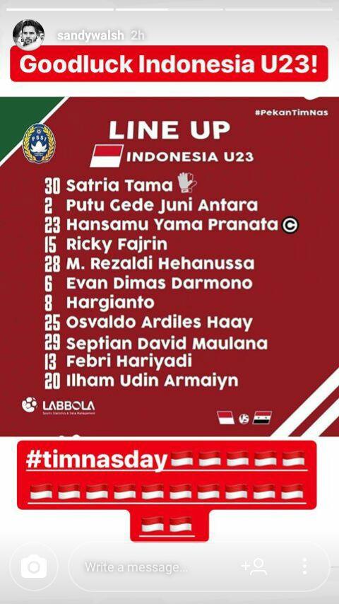 Sandy Walsh streaming pertandingan Timnas Indonesia U-23 melawan Suriah U-23. Copyright: InstastorySandyWalsh