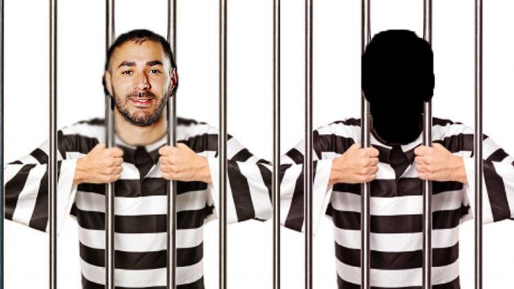 Ilustrasi Karim Benzema dalam penjara.