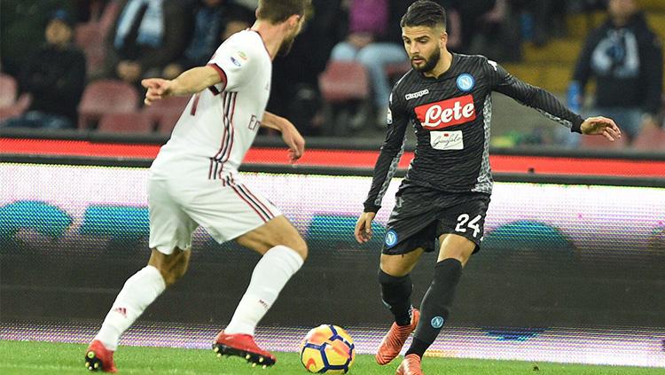 Napoli unggul lebih dulu dari AC Milan melalui gol Lorenzo Insigne. Copyright: Twitter @sscnapoliES