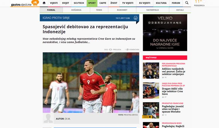 Ilija Spasojevic diberitakan di media Montenegro Copyright: istimewa