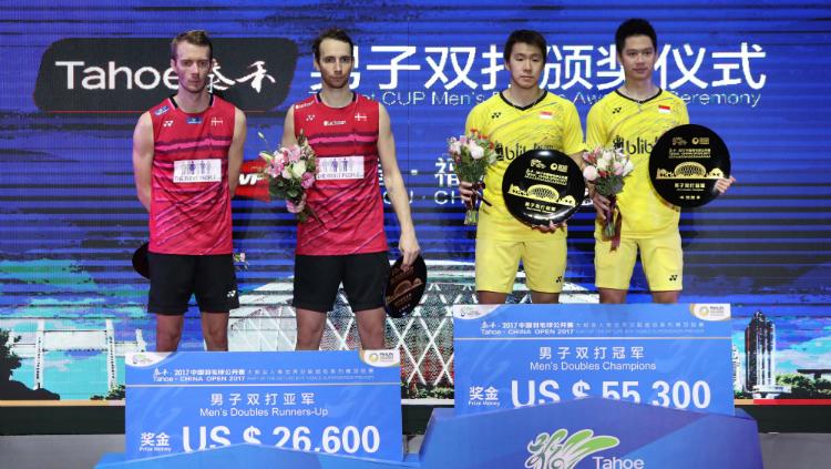 Kevin Sanjaya Sukamuljo/Marcus Fernaldi Gideon dan Mathias Boe/Carsten Mogensen. Copyright: Humas PBSI