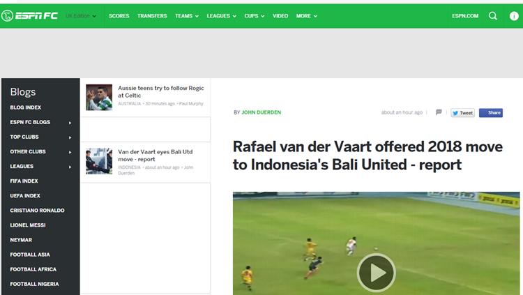 Rumor kedatangan Rafael van der Vaart disorot media asing. Copyright: espnfc.co.uk