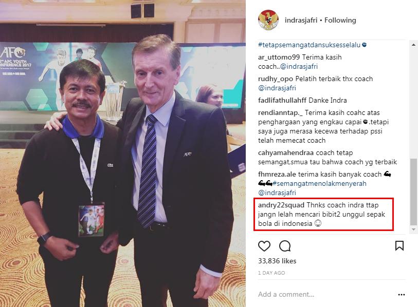 Ucapan terima kasih netizen untuk Indra Sjafri. Copyright: Instagram