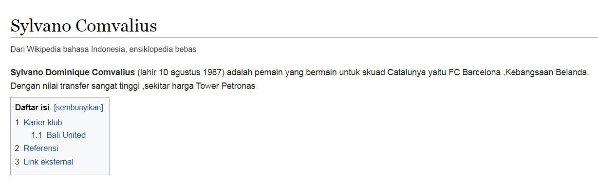 Wikipedia sebut Comvalius sebagai pemain Barcelona Copyright: wikipedia