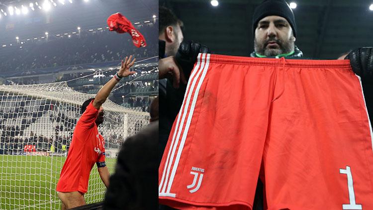Salah satu suporter menunjukan celana milik Gianluigi Buffon. Copyright: INDOSPORT