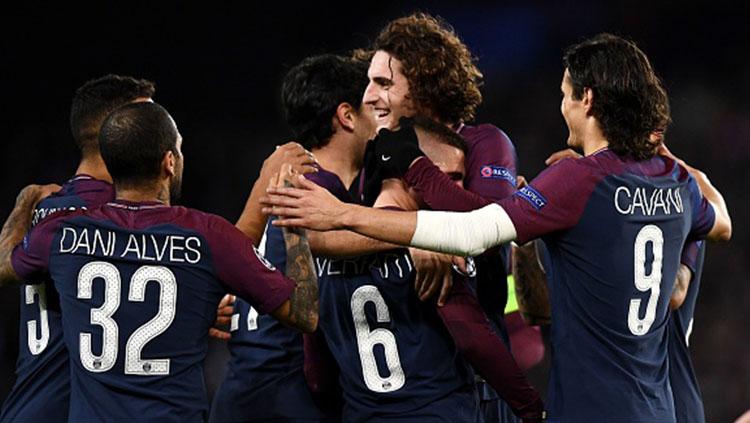 Para pemain Paris Saint-Germain berselebrasi. Copyright: INDOSPORT