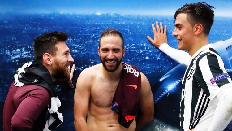 Lionel Messi, Paulo Dybala, dan Gonzalo Higuain. Copyright: donbalon.com