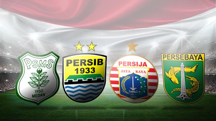 PSMS Medan, Persib Bandung, Persija Jakarta, dan Persebaya Surabaya. Copyright: INDOSPORT