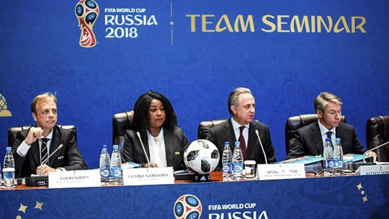 Sejumlah pejabat tinggi Rusia jelang undian fase grup Piala Dunia 2018 di Istana Kremlin, Moskow, Rusia.