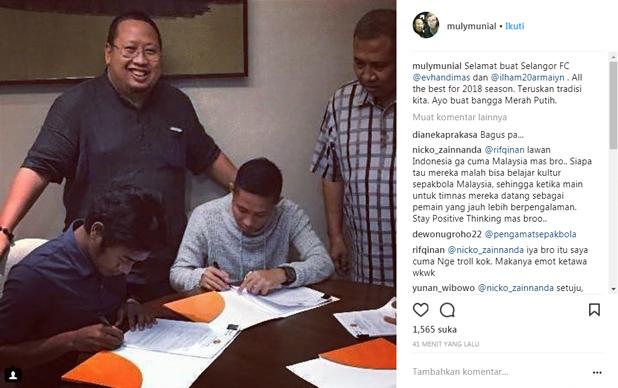 Evan Dimas dan Ilham Udin Armaiyn resmi ke Selangor FA. Copyright: Instagram/Muly Munial