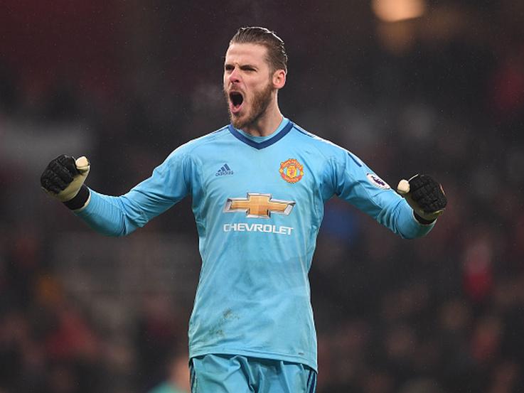 David De Gea merayakan kemenangan timnya atas Arsenal. Copyright: INDOSPORT