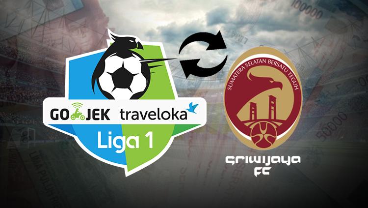 Logo Liga 1 dan Sriwijaya FC.