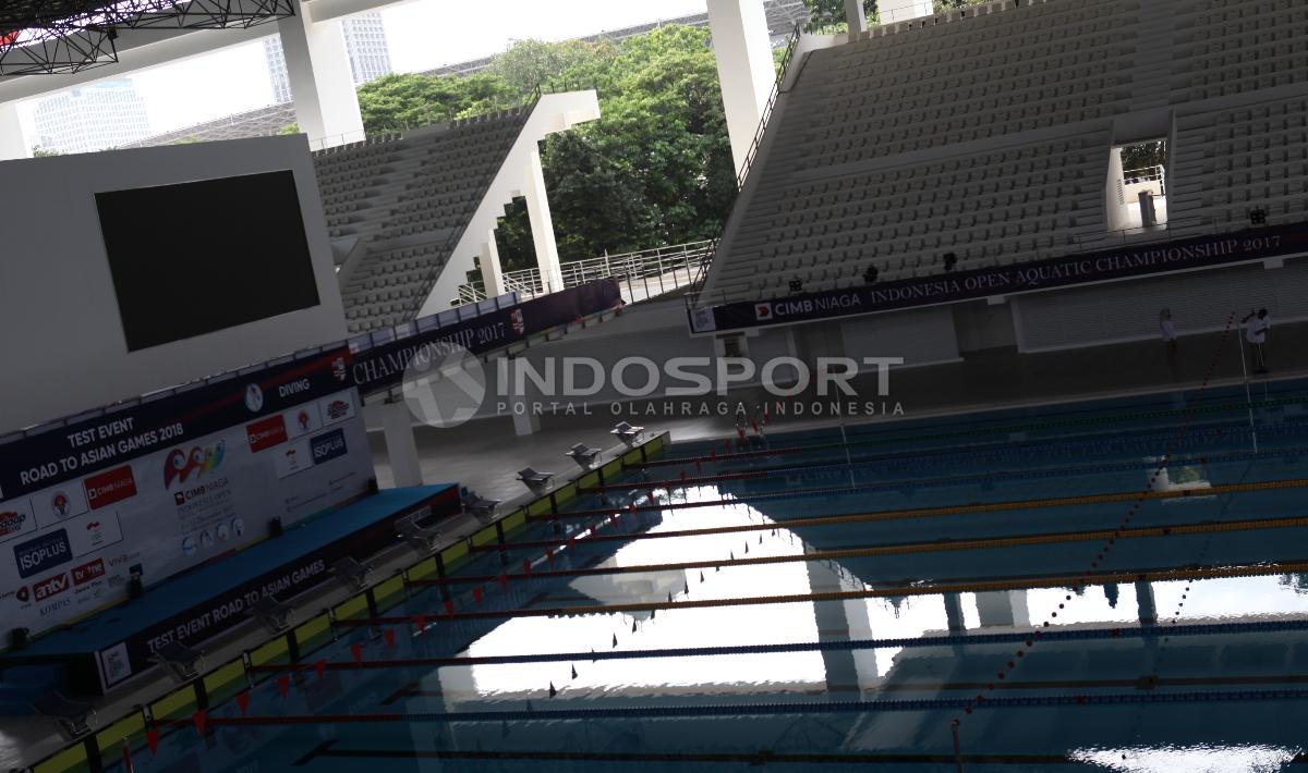 Kondisi terkini Stadion Aquatic GBK yang telah selesai direnovasi jelang Asian Games 2018. Copyright: Herry Ibrahim/INDOSPORT