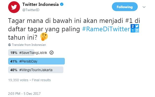 Hasil final poling tagar terpopuler 2017. Copyright: Istimewa
