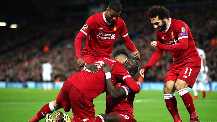 Aksi selebrasi para pemain Liverpool. Copyright: INDOSPORT