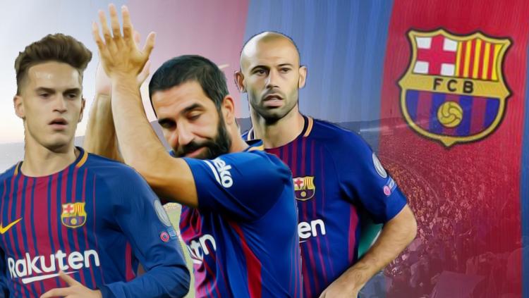 Kiri-kanan: Denis Suarez, Arda turan, dan Javier Mascherano. - INDOSPORT