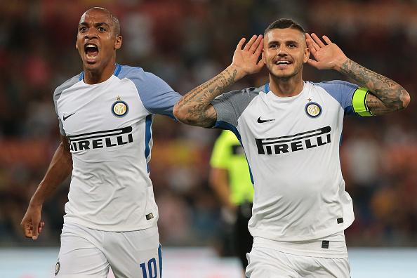 Joao Mario bersama Mauro Icardi sedang selebrasi merayakan gol. Copyright: INDOSPORT