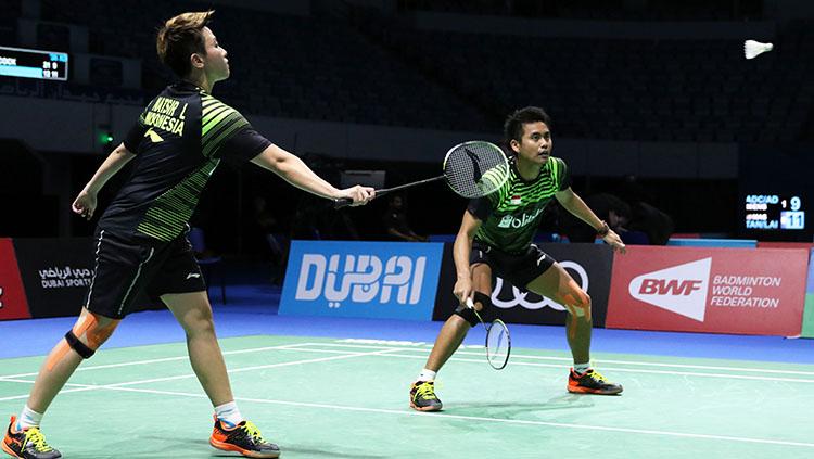 Pasangan ganda campuran Indonesia, Tontowi Ahmad/Liliyana Natsir di ajang BWF Dubai World Super Series Finals 2017. Copyright: HUMAS PP PBSI