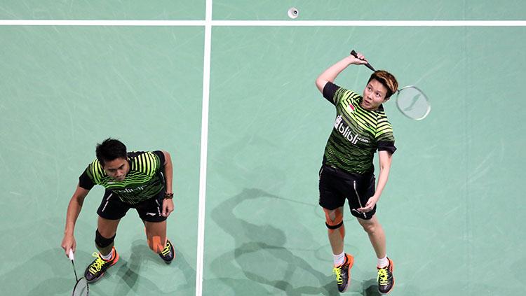 Pasangan ganda campuran Indonesia, Tontowi Ahmad/Liliyana Natsir di ajang BWF Dubai World Super Series Finals 2017.