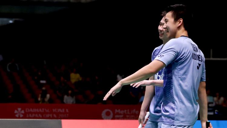 Pasangan Indonesia, Kevin Sanjaya Sukamuljo/Marcus Fernaldi Gideon melenggang ke semifinal. Copyright: Huma PBSI