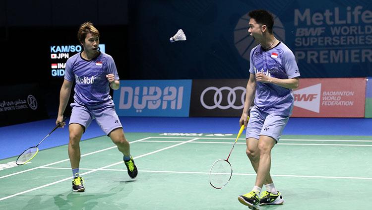 Pasangan Indonesia, Kevin Sanjaya Sukamuljo/Marcus Fernaldi Gideon melenggang ke semifinal. Copyright: Huma PBSI